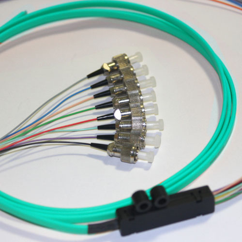 8 Fiber FC Ribbon Fanout Pigtails 50/125 OM3 Multimode 8 Fiber FC Ribbon Fanout Pigtails 50/125 OM3 Multimode